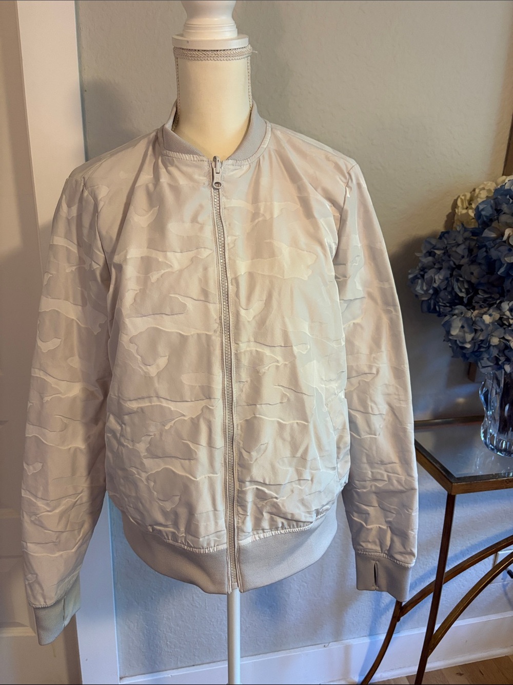 blanc noir Light Cream Textured Bomber Jacket